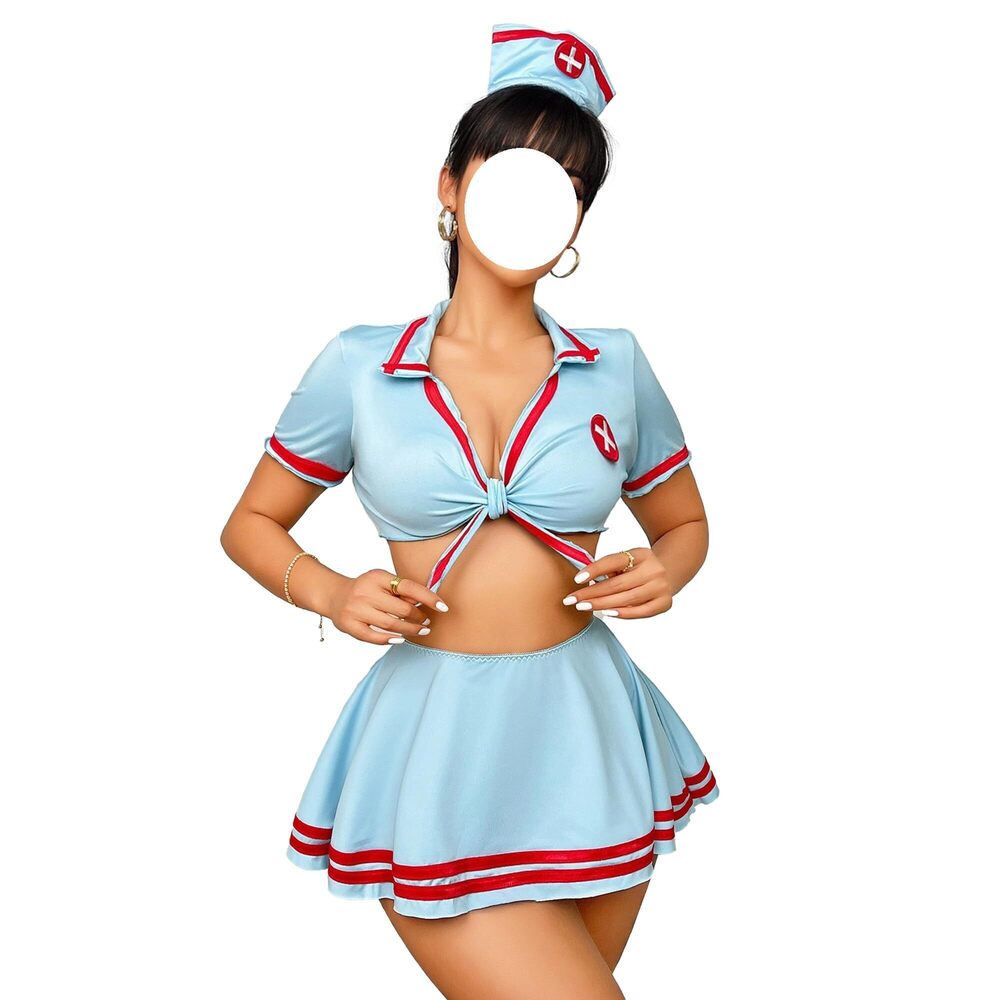 2133 Sexy Nurse Lingerie JK Uniform Sexy Cosplay Costume Outfit Blue Top